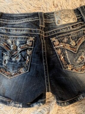 Miss Me Embellished Dark Blue Denim Shorts